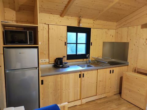 Family Chalet, Park View | Private kitchenette | Full-size fridge, microwave, stovetop, electric kettle