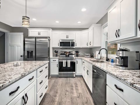 Kitchen is stocked with all of the essentials.