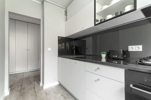 Deluxe Apartment | Private kitchen | Fridge, stovetop, electric kettle, toaster