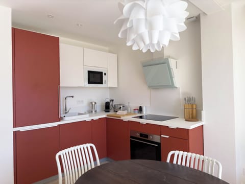 Luxury Duplex, Balcony | Private kitchen | Fridge, microwave, oven, stovetop