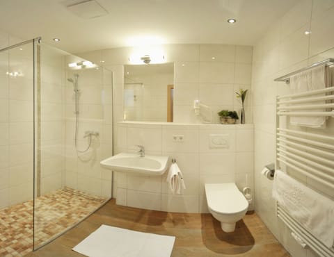 Shower, free toiletries, hair dryer, bathrobes
