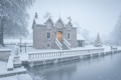 Front of house in the snow