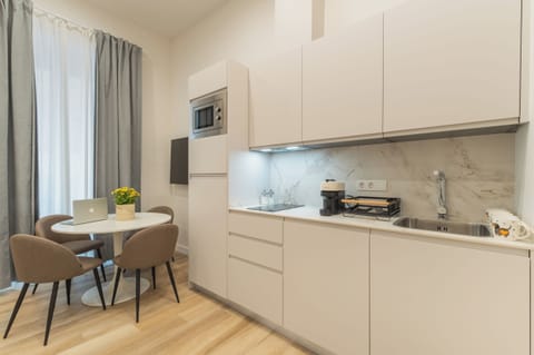 Luxury Apartment, Balcony, City View | Private kitchen | Full-size fridge, microwave, oven, stovetop