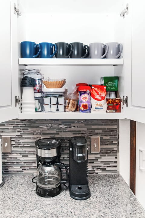 Morning drip coffee or Keurig with enough supplies to last ten guests two days