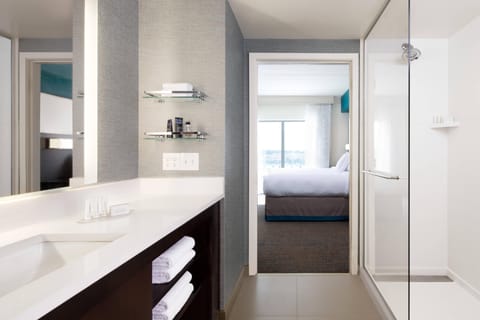 Combined shower/tub, hair dryer, towels