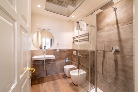 Double Room | Bathroom | Shower, hair dryer, towels, soap