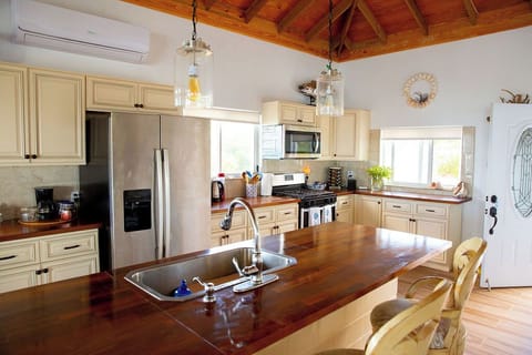 Villa | Private kitchen | Full-size fridge, microwave, oven, stovetop