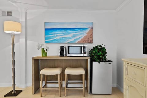 Coffee bar with microwave and mini refrigerator