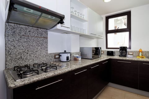 Superior Apartment, Courtyard View | Private kitchen | Full-size fridge, microwave, coffee/tea maker, electric kettle