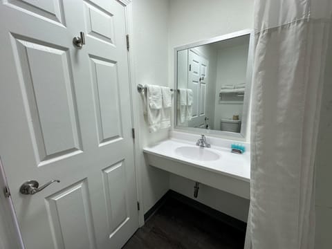 Bathtub, towels, soap, shampoo