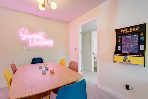 Game on! Play board games and pac man in the basement living room!