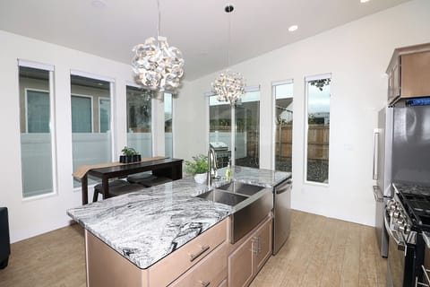 Modern lighting and decor throughout the home