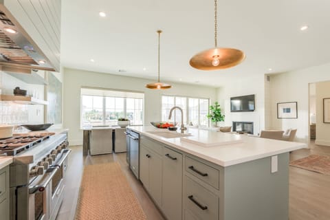Kitchen overlooking the living and dining room