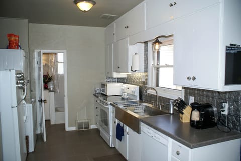 Plenty of counter space to prepare meals, along with a stackable washer and dryer