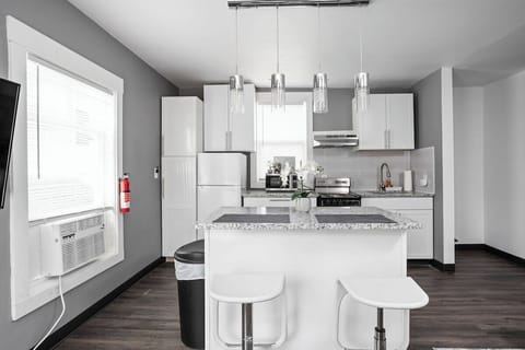 This tabletop/bar doubles as work and dining space.