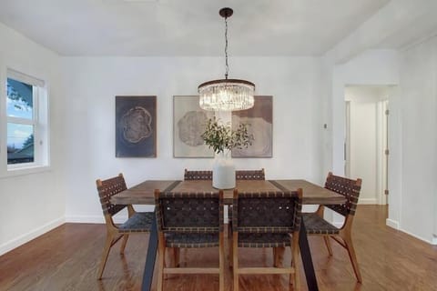 Dining table with leather dining chairs