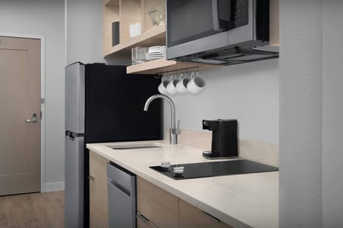 Mini-fridge, microwave, coffee/tea maker