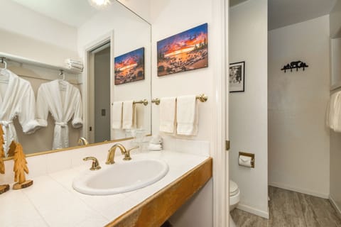 Superior Studio Suite, Multiple Beds, Refrigerator & Microwave, Ground Floor | Bathroom | Shower, hair dryer, bathrobes, towels