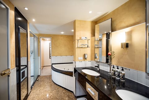 Deluxe Suite | Bathroom | Combined shower/tub, free toiletries, hair dryer, towels