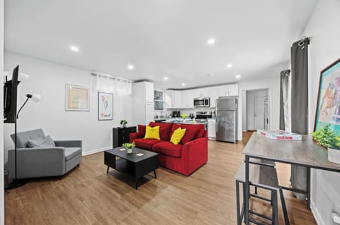 Living Room: Enjoy modern comforts in the eco-friendly ambiance of our home (Unit #1)