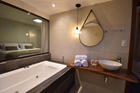 Premium Double Room, 1 King Bed, Jetted Tub, Garden View | Bathroom | Towels, soap, shampoo, toilet paper