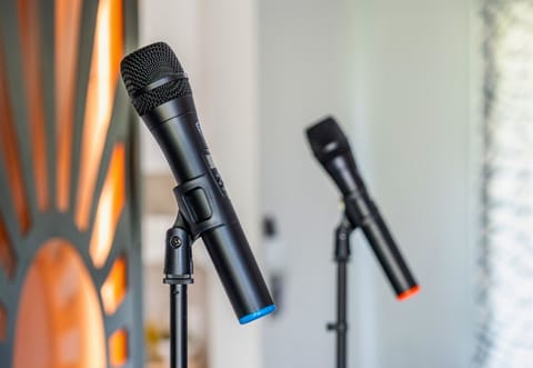 Get ready for your close-up! The karaoke mics are prepped and ready for your best performances.