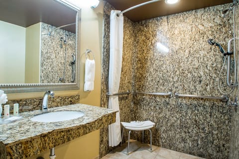 Combined shower/tub, free toiletries, hair dryer, towels