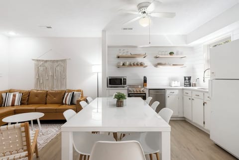 Gather for meals together at the dining table, with seating for 8