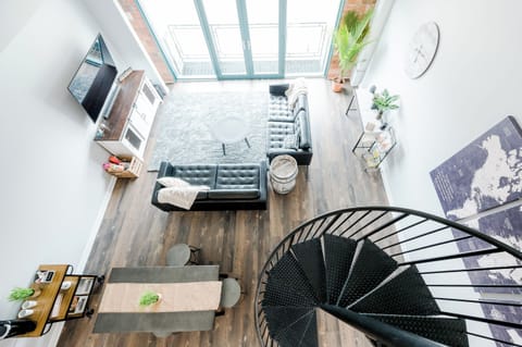 Looking down from the lofted bedroom