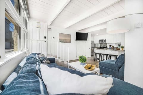 Comfortable open plan living area with a queen sofa bed for extra guests!