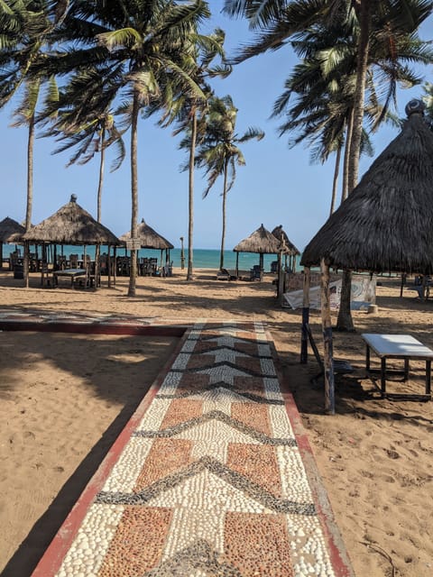 On the beach, sun loungers