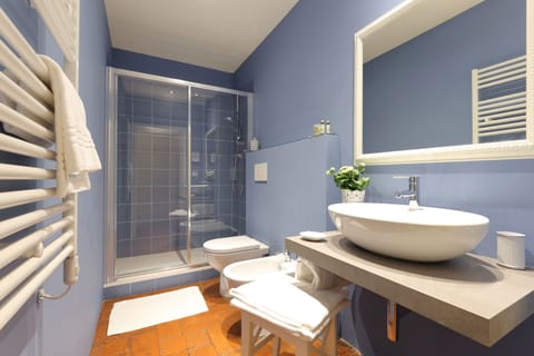 Shower, free toiletries, hair dryer, bidet