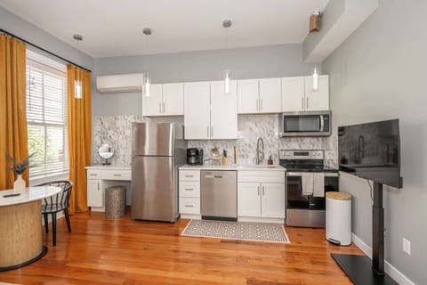 The modern kitchen provides plenty of space & homey comforts