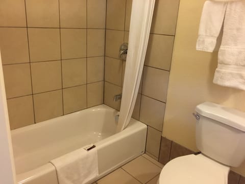 Combined shower/tub, towels