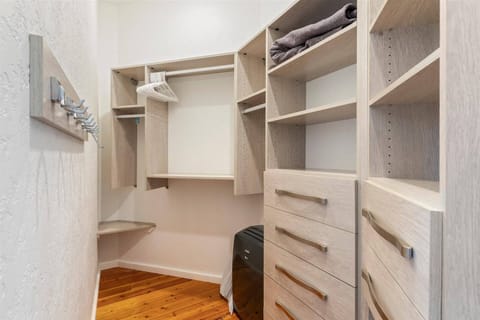 Primary bedroom walk-in closet for luggage space