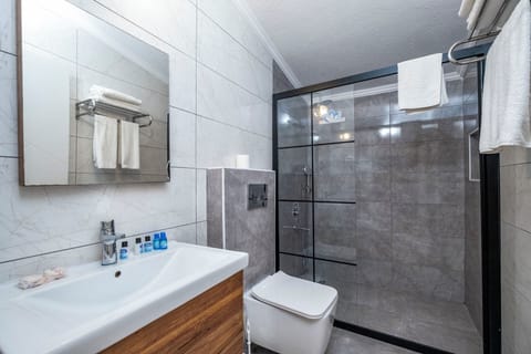 Classic Townhome | Bathroom | Shower, rainfall showerhead, free toiletries, hair dryer