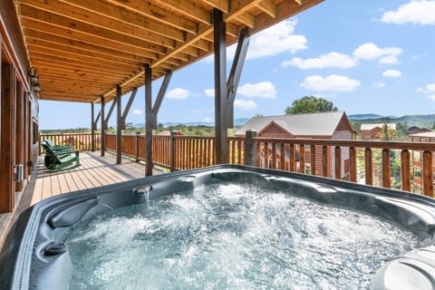 Hot tub with the perfect mountain backdrop.