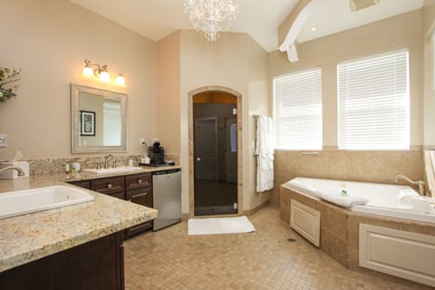 Deluxe Studio Suite | Bathroom | Combined shower/tub, deep soaking tub, free toiletries, hair dryer