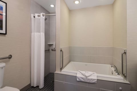 Suite, 1 King Bed with Sofa bed, Accessible, Bathtub | Bathroom | Combined shower/tub, deep soaking tub, hydromassage showerhead