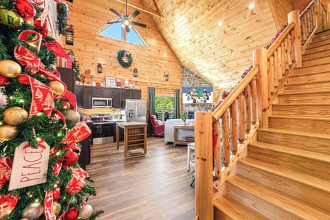 Flat-screen TV, fireplace