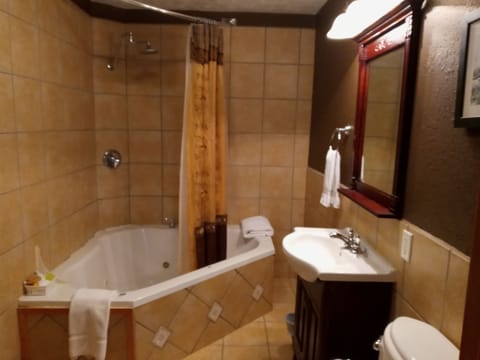Room, 1 Queen Bed, Jetted Tub | Bathroom | Shower, designer toiletries, hair dryer, towels