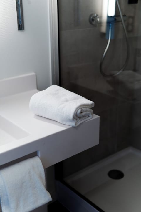 Combined shower/tub, eco-friendly toiletries, hair dryer, towels