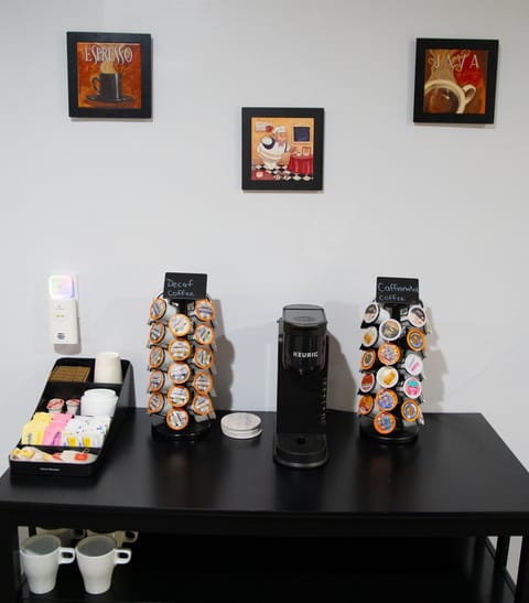 Brewing bliss: your ultimate coffee bar with all the Keurig essentials. There's even a whole carousel for decaf!