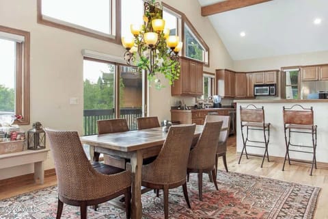 The dining area is large enough to accommodate 8 comfortably.