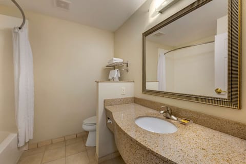 Standard Room, 2 Queen Beds, Non Smoking, Refrigerator & Microwave | Bathroom | Combined shower/tub, free toiletries, hair dryer, towels