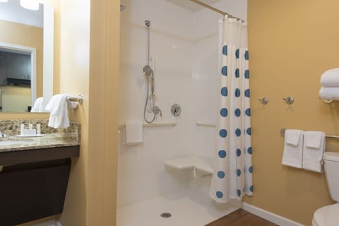 Studio, 2 Queen Beds (Mobility Accessible, Roll-In Shower) | Bathroom | Shower, hair dryer, towels