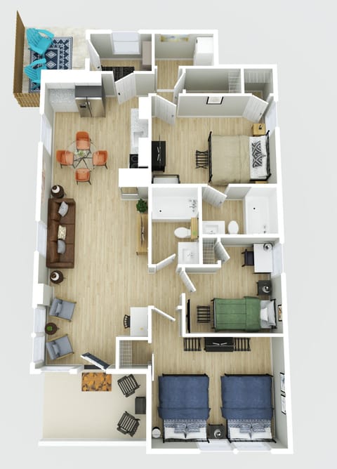 3D floor plan of the house layout.