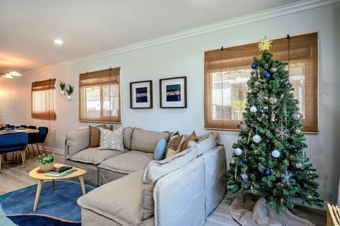 Relaxing living room with 75 inch smart TV