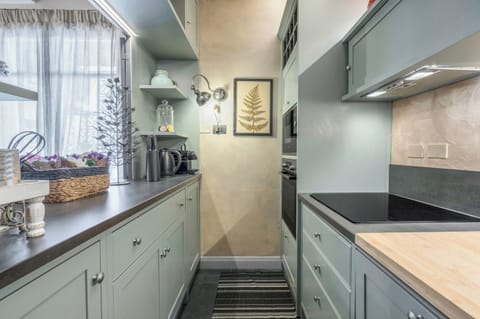 Apartment, Balcony, City View | Private kitchen | Fridge, microwave, oven, stovetop