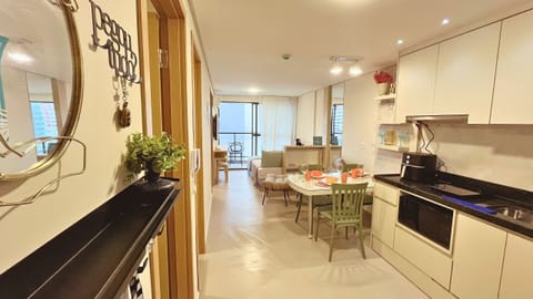 Comfort Apartment | Private kitchen | Full-size fridge, microwave, stovetop, cookware/dishes/utensils